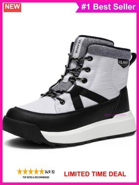 Women's Warm Fleece Lined Lace-Up Ankle Snow Boots Lug Sole Winter Shoes